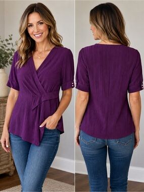 Ivanka Trump Purple Wrap Blouse Top Medium M NWT